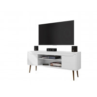 Manhattan Comfort 228BMC6 Bradley 62.99 TV Stand White  with 2 Media Shelves and 2 Storage Shelves in White  with Solid Wood Legs